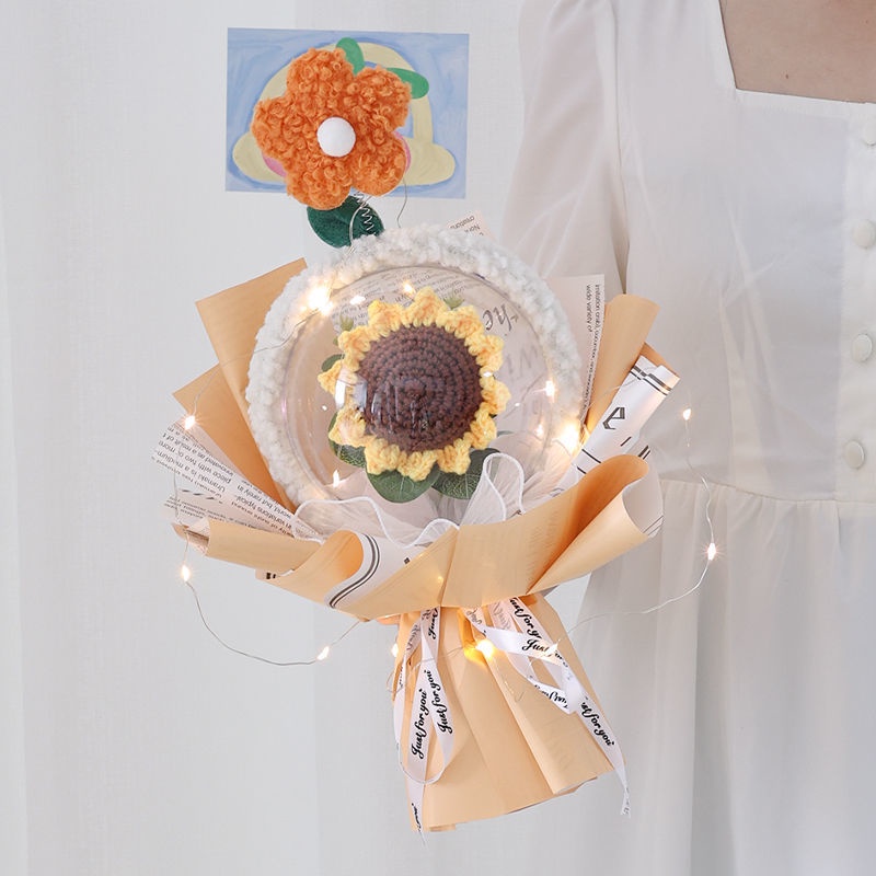 Sản Phẩm Hoàn Thiện Bó Hoa Hướng Dương Bằng Len Dệt Kim Sáng Tạo Làm Quà Tặng Sinh Nhật / Valentine Cho Bé Gái