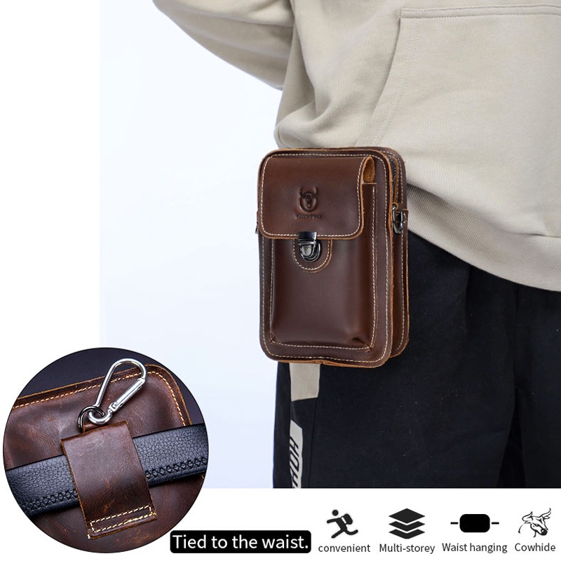 Túi Da Bò Đeo Hông Đựng Điện Thoại Đa Năng Cá Tính Cho Nam