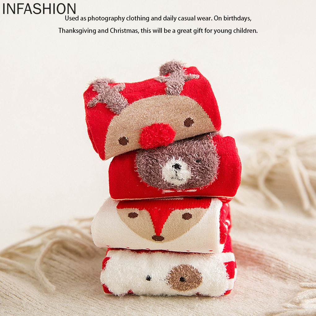 1 Đôi Tất Cotton Thoáng Khí Họa Tiết Giáng Sinh Cho Nữ