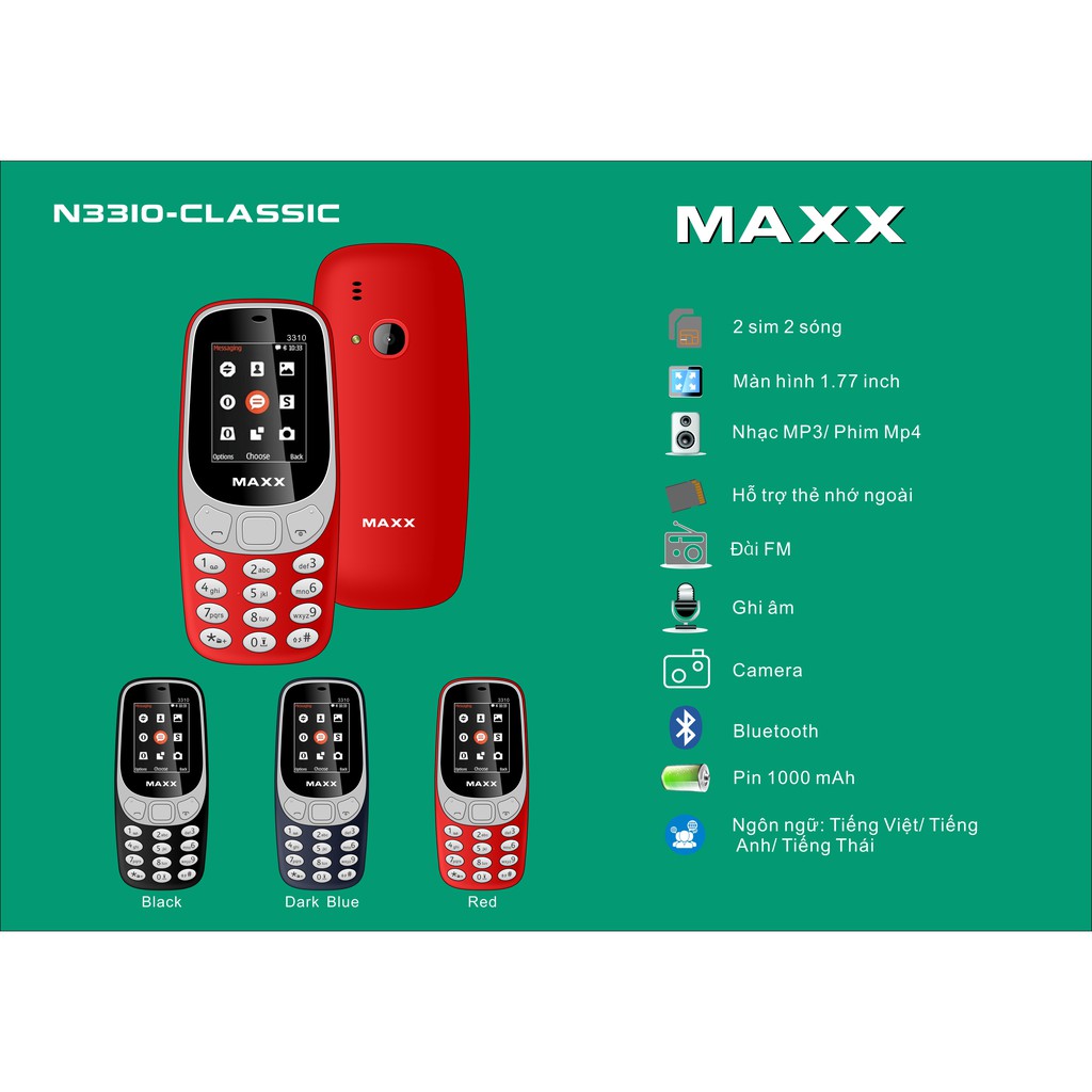 Điện thoại di động MAXX N3310 CLASSIC 2 SIM - HÀNG NHẬP KHẨU (Bảo hành 12 tháng)