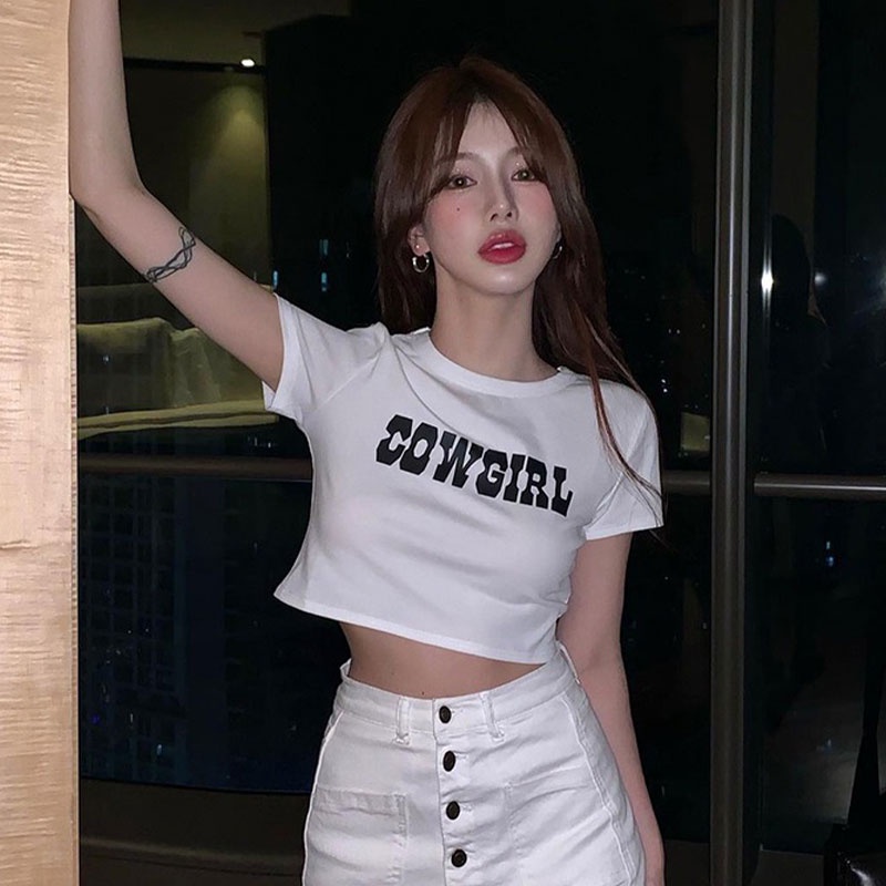 Áo thun XINLANYASHE lửng tay ngắn phong cách retro dành cho nữ