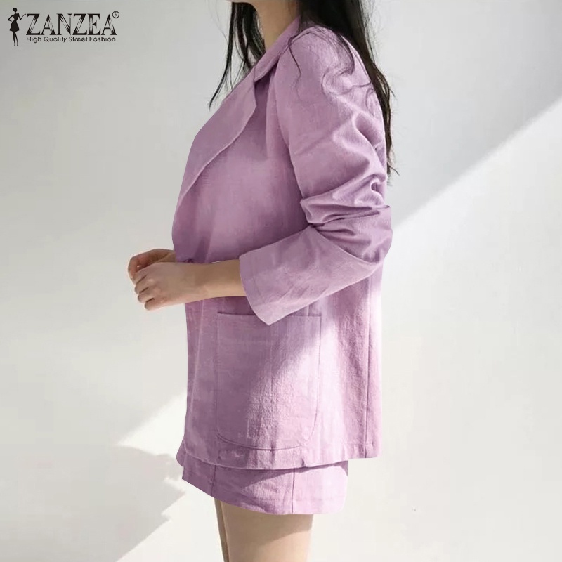 Set đồ ZANZEA gồm áo khoác blazer dài tay + quần short lưng thun thời trang Hàn Quốc cho nữ