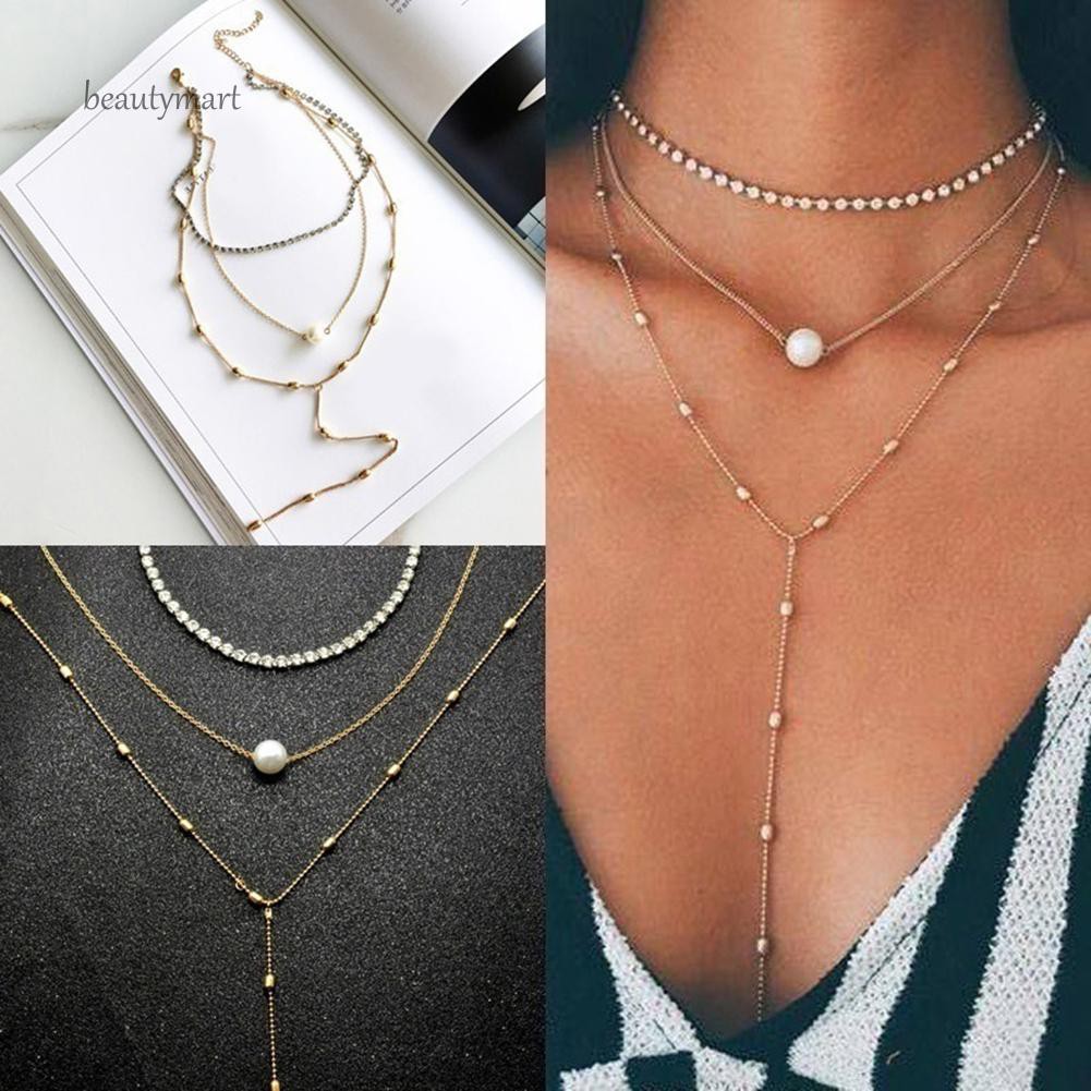 Vòng cổ nhiều lớp có đính ngọc trai giả cho nữ