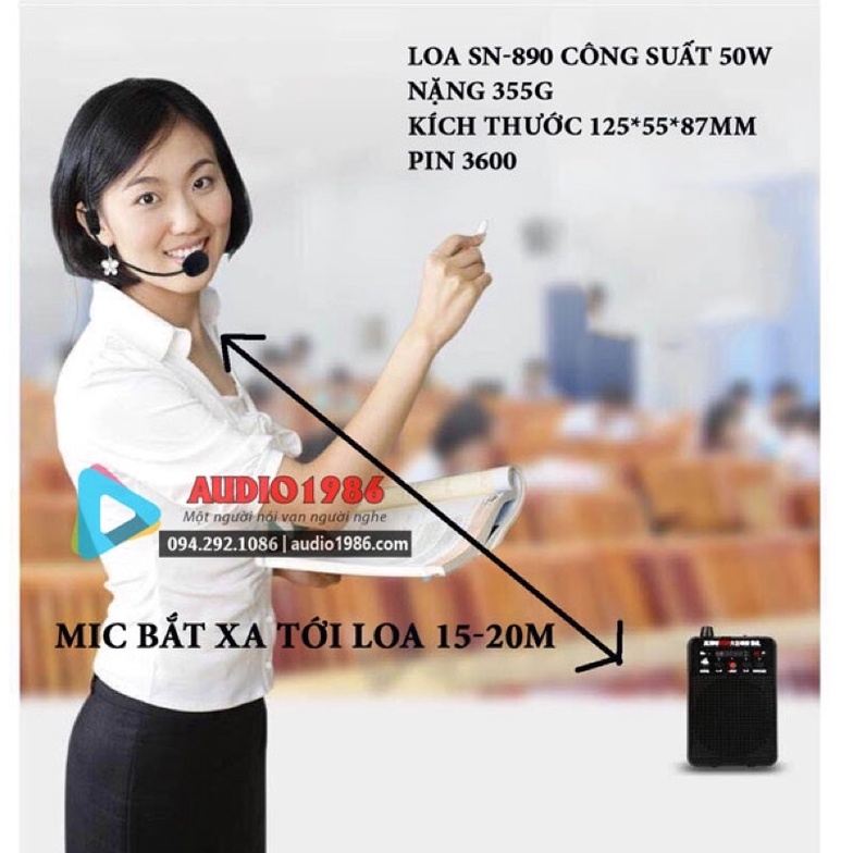 Máy trợ giảng không dây Sony SN-890 UHF có echo vang kết nối bluetooth 5.0 được tặng túi cứng cao cấp