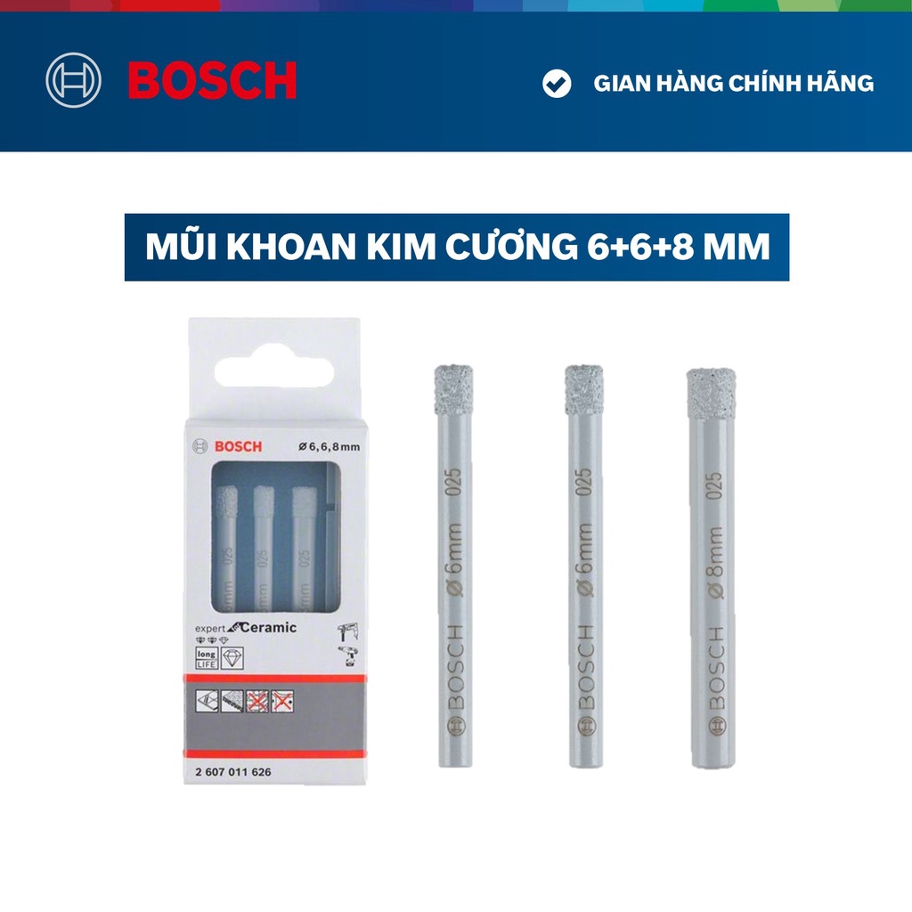 Mũi khoan kim cương Bosch 6mm/ 8mm/ 10mm/ 12mm/ 6+6+8mm (Mới)