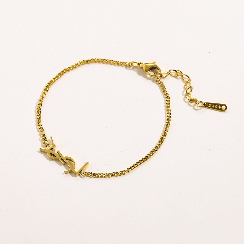 Vòng Tay Thép Titan Mặt Chữ YSL Sang Trọng