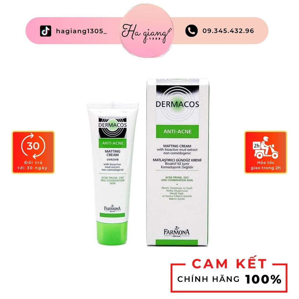 Kem dưỡng ẩm kiềm dầu, giảm mụn Dermacos Anti Acne Matting Cream (50ml) giảm kích ứng cho da