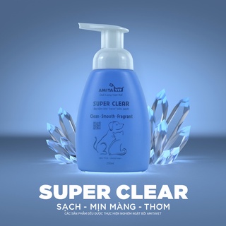 Sữa tắm khô cho chó mèo Super Clear Amitavet giúp dưỡng lông khử mùi làm sạch cơ thể thú cưng chai 250ml