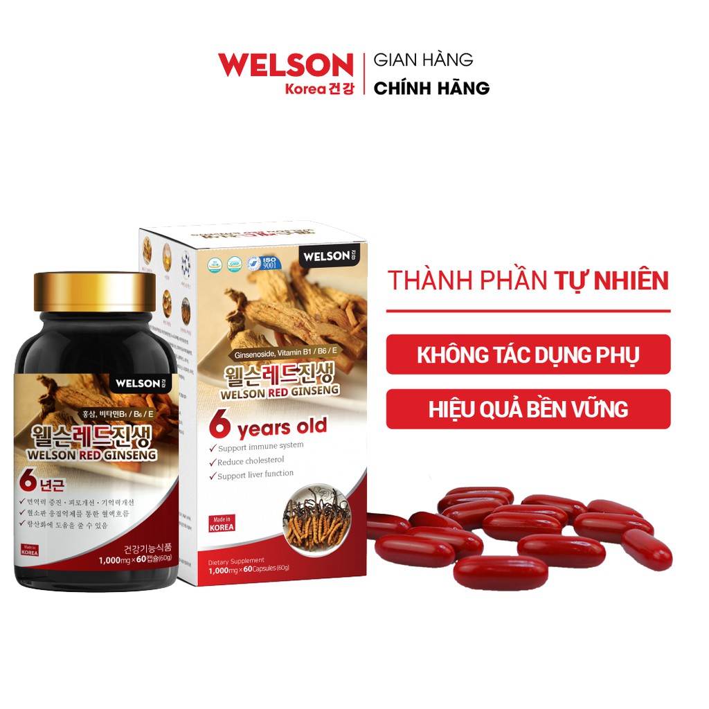 Hồng Sâm và Đông Trùng Hạ Thảo Welson Red Ginseng hộp 60 viên