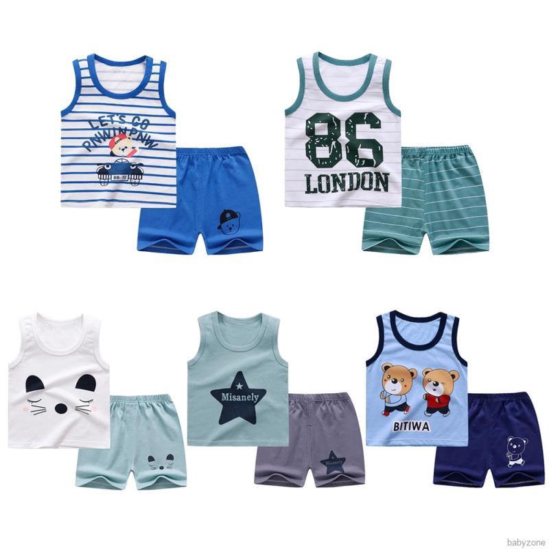 Baby Boys Girls Summer Cartoon Pattern Sleeveless Casual Vest +Shorts