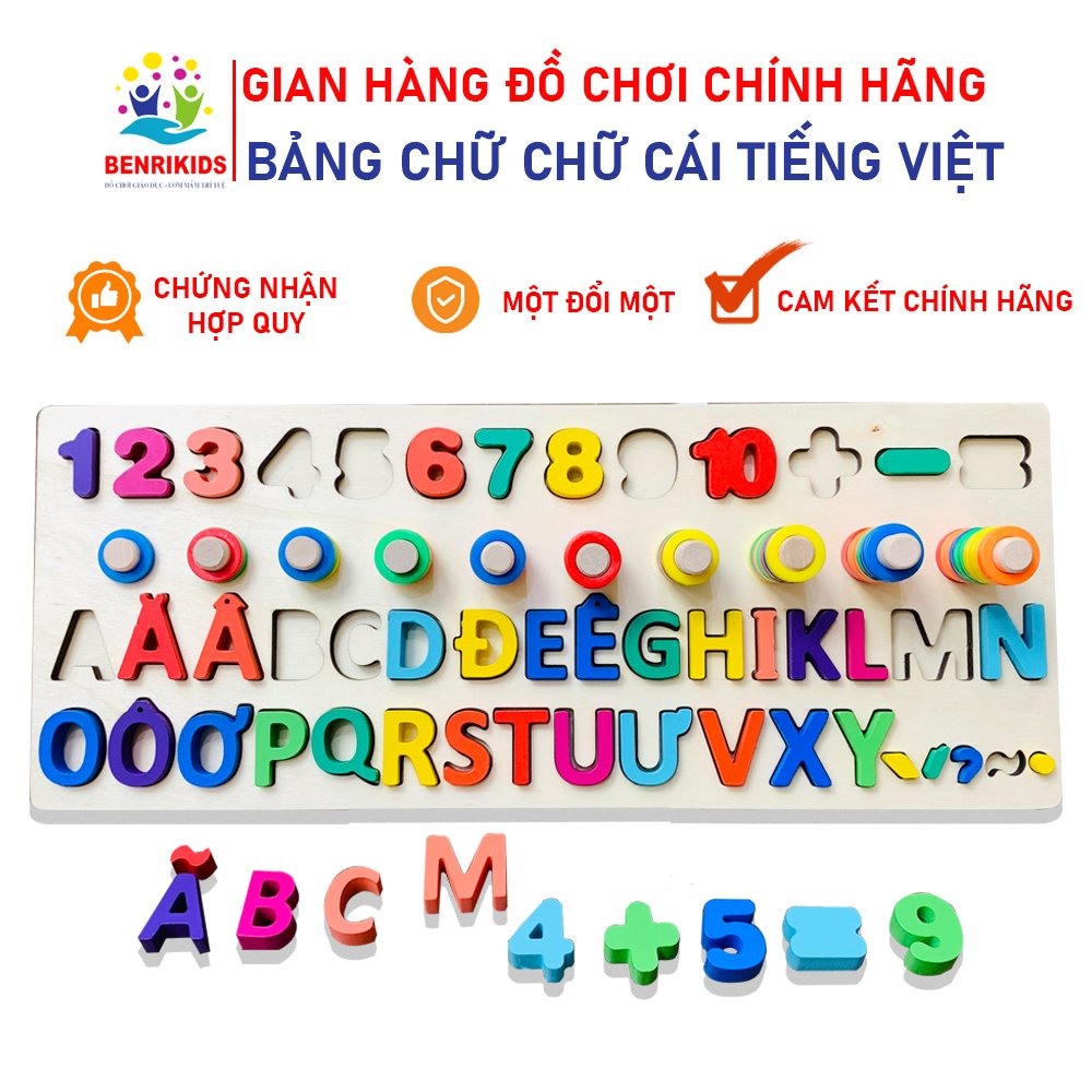 Đồ Chơi Gỗ Trí Tuệ Benrikids Bảng Học Chữ Cái Tiếng Việt Chữ Số Và Cột Tính Học Đếm Kèm Dấu Cho Bé