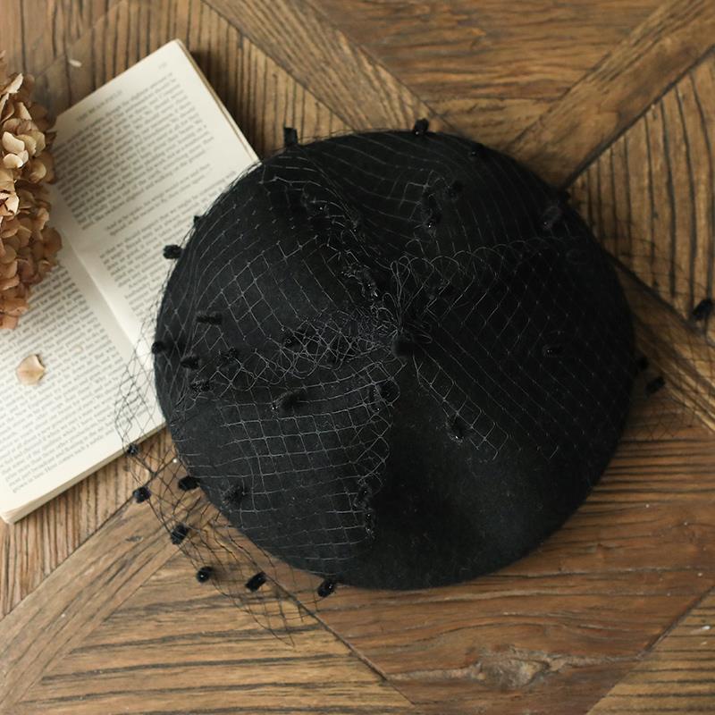 Nón Beret Len Phối Lưới Thời Trang Thu Đông Dành Cho Nữ