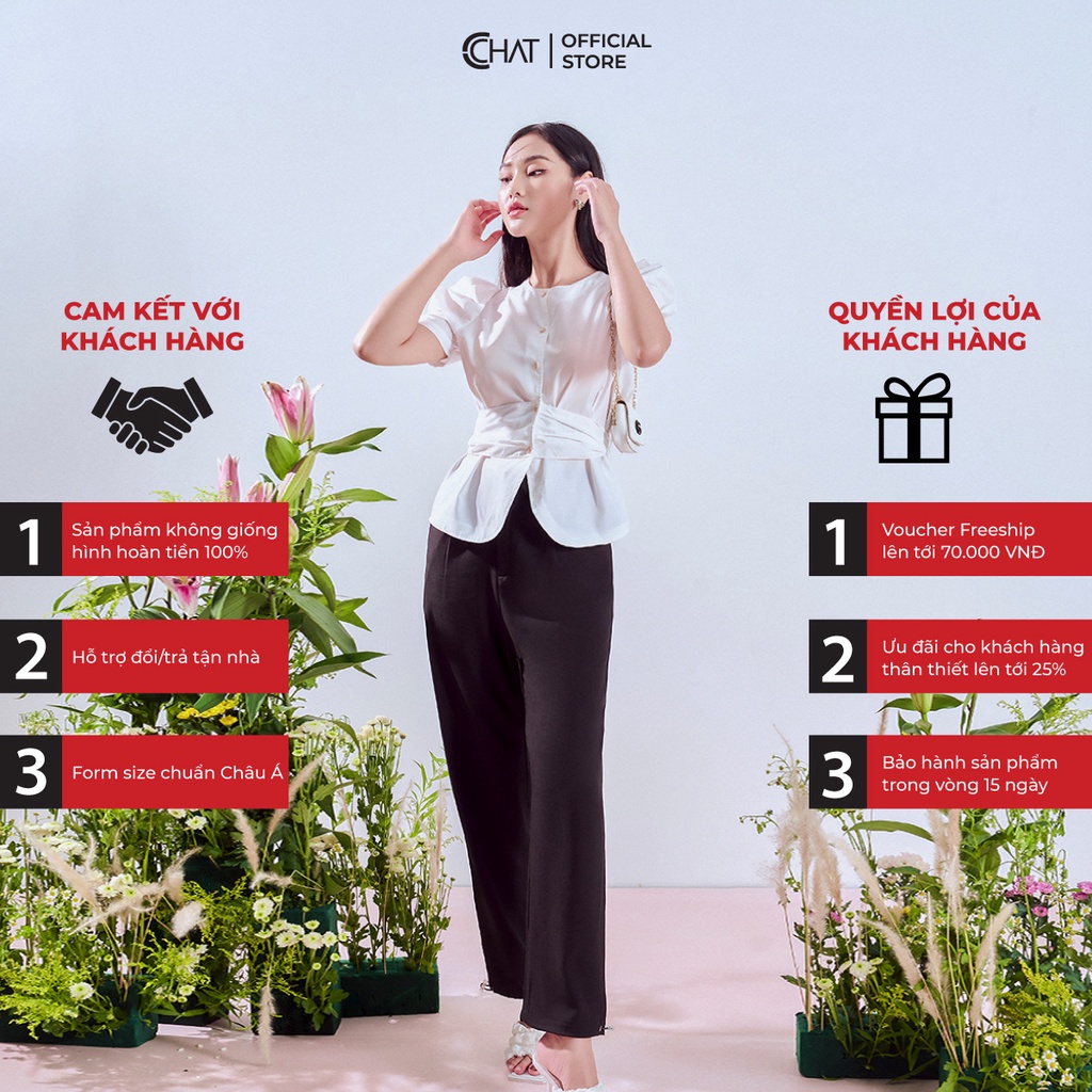 Áo Sơ Mi Nữ 𝐂𝐂𝐇𝐀𝐓 Kiểu Cổ Tròn Eo Buộc Nơ Cao Cấp Phong Cách Trẻ Trung Thanh Lịch 12FNT2011ST