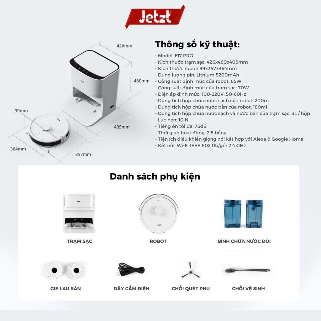 Robot lau sàn hút bụi tự làm sạch JETZT F17 PRO - Điều khiển giọng nói thông qua app