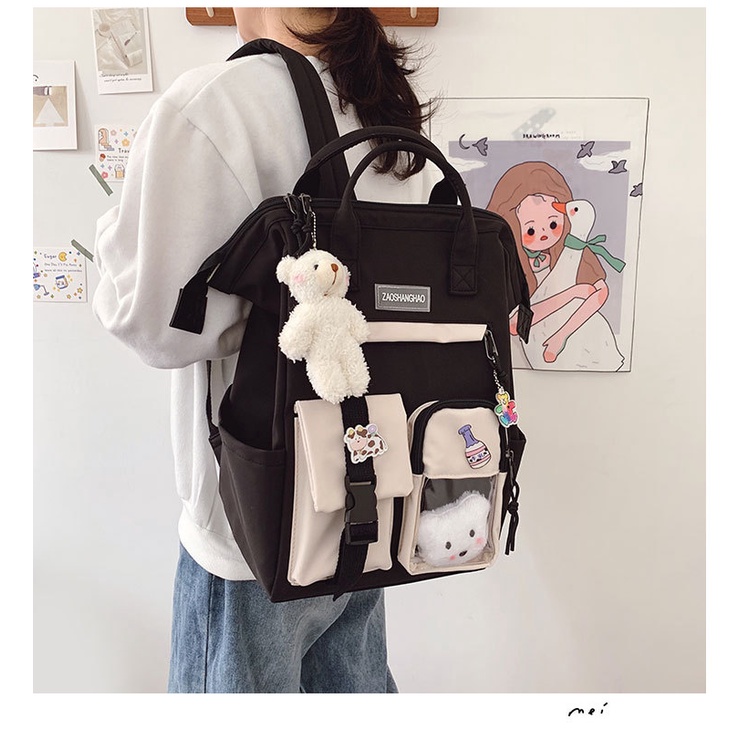Ba Lô JASMIN NOIR Đi Học / Du Lịch Vải Canvas Cỡ Lớn In Hoạt Hình Dễ Thương Cho Nữ