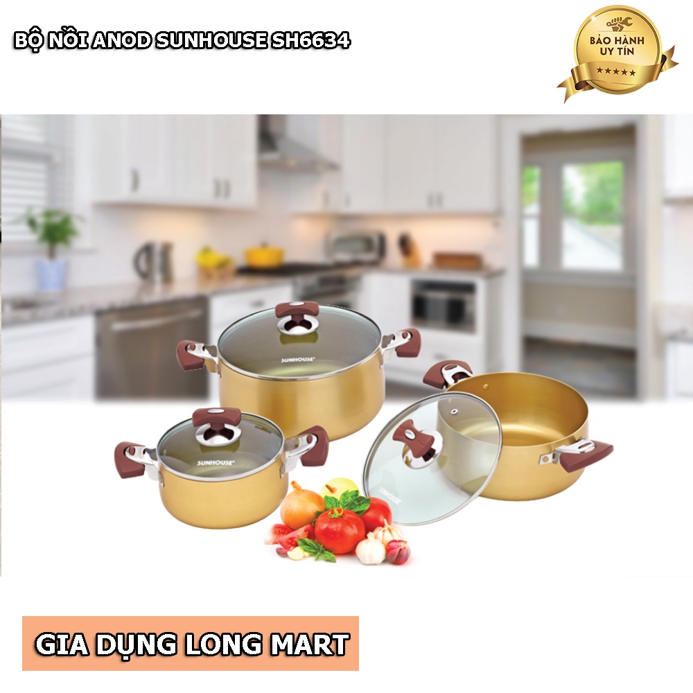 BỘ NỒI ANOD SUNHOUSE SH6634 CHẤT LIỆU NHÔM DÙNG BẾP GAS, BẾP HỒNG NGOẠI, HÀNG CHÍNH HÃNG, BH 12 THÁNG