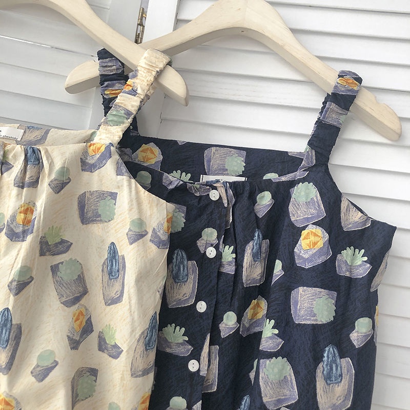 Áo Hai Dây In Họa Tiết Thời Trang Mùa Hè Hàn Quốc Mới Dễ Phối Đồ Cho Nữ