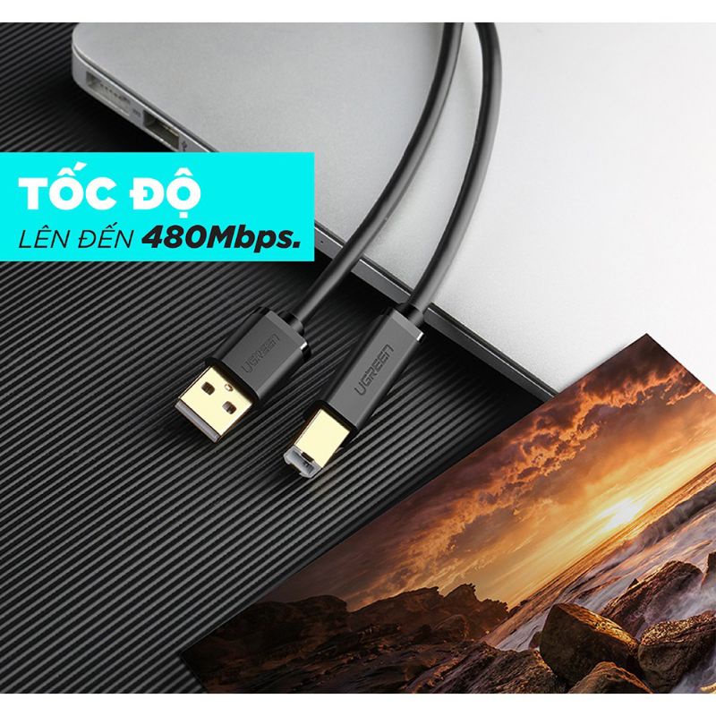 Dây máy in USB 2.0 chuẩn A đực sang chuẩn B đực, dài từ 1-5m UGREEN US135 - Hàng Chính Hãng