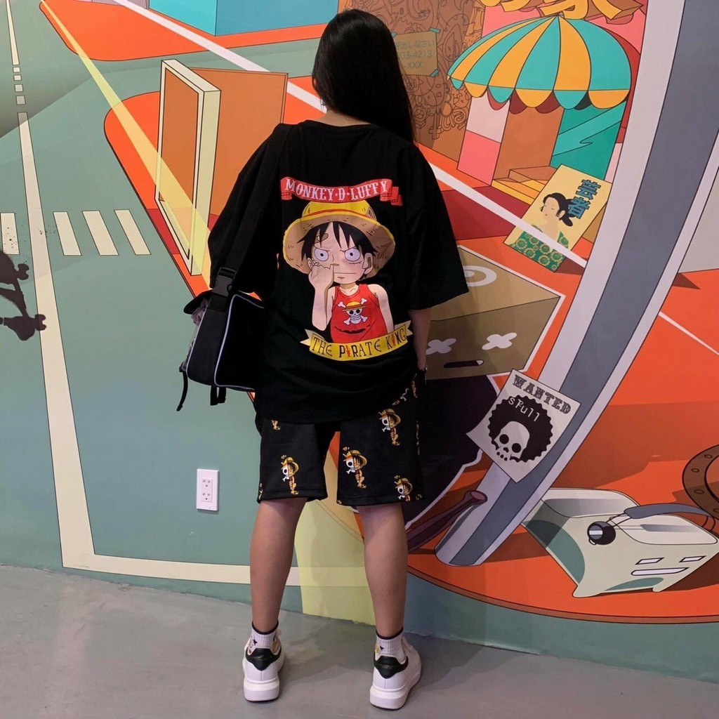 Bộ Thể Thao  Nam Nữ Set Quần Áo Mùa Hè 100% Cotton, Bộ Quần Áo Luffy One Piece - Shopthienteen