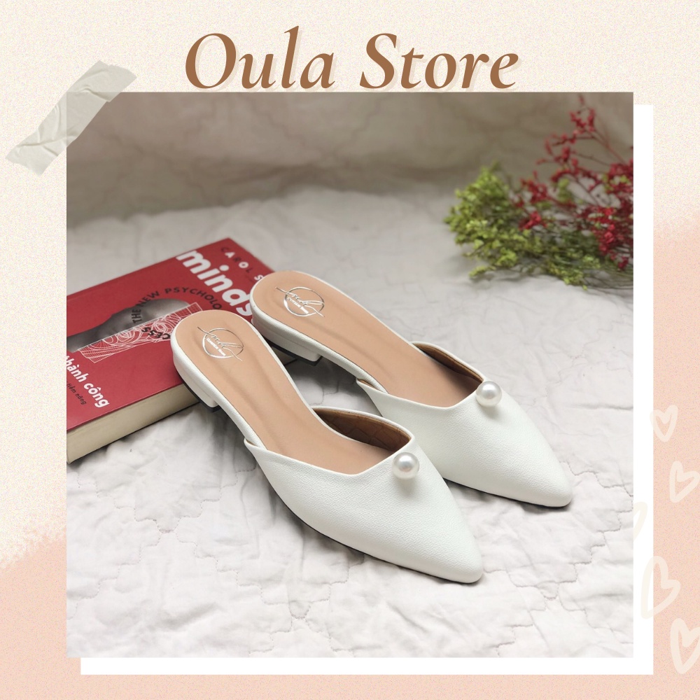 Giày sục búp bê gót 2cm dành cho nữ kiểu dáng đơn giản đính hạt ngọc - SB48 - Oula Store