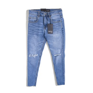 Quần jean nam rách gối line tua dưới chân HEBOZ 3 màu basic, form chuẩn slim fit - 00000653