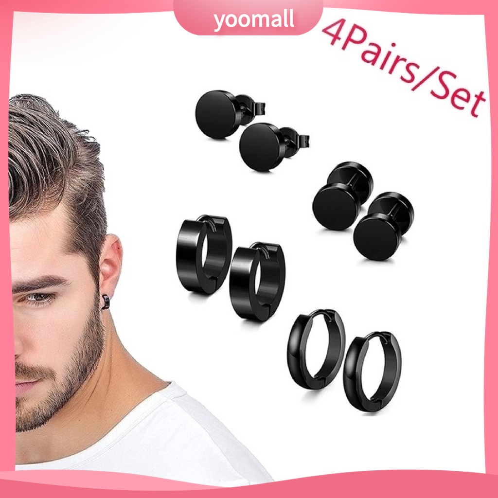 Set 4 Đôi Khuyên Tai Hình Quả Tạ Bằng Thép Không Gỉ Cho Nam