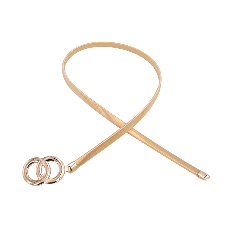 Thắt Lưng Co Giãn Phối Dây Xích Đôi Bằng Kim Loại Màu Vàng/ Bạc Cho Nữ