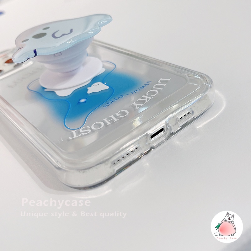 Ốp Điện Thoại TPU Mềm Hình Ma Màu Xanh Dương Dễ Thương Chống Sốc Có Giá Đỡ Cho iPhone 13 12 11 Pro Max X Xs Max XR 13pro