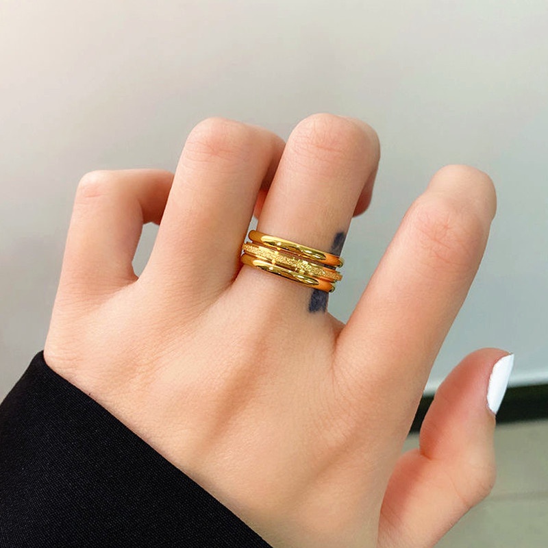 Nhẫn nữ titan không gỉ mạ vàng 18k thiết kế đơn giản phong cách ins hàn quốc