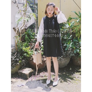 Đầm phối tay nơ trắng