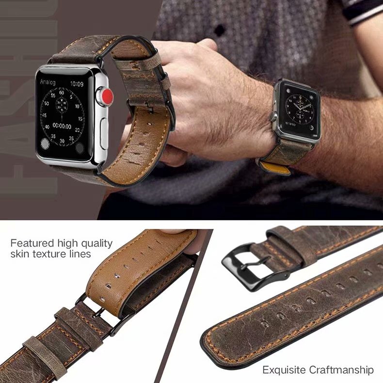 【Apple Watch Strap】Dây đeo bằng da cho đồng hồ Apple Watch Series 6 / se / 5/ 4 / 3 / 2 / 1 ( 38mm / 42mm / 40mm / 44mm )