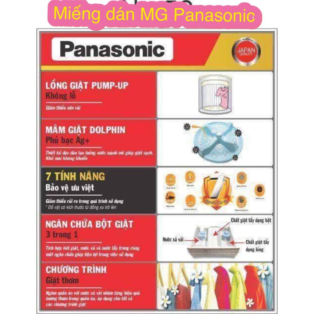 Miếng dán - decal - tem dán máy giặt các loại Toshiba, Panasonic, Samsung, Sanyo Aqua, Sharp