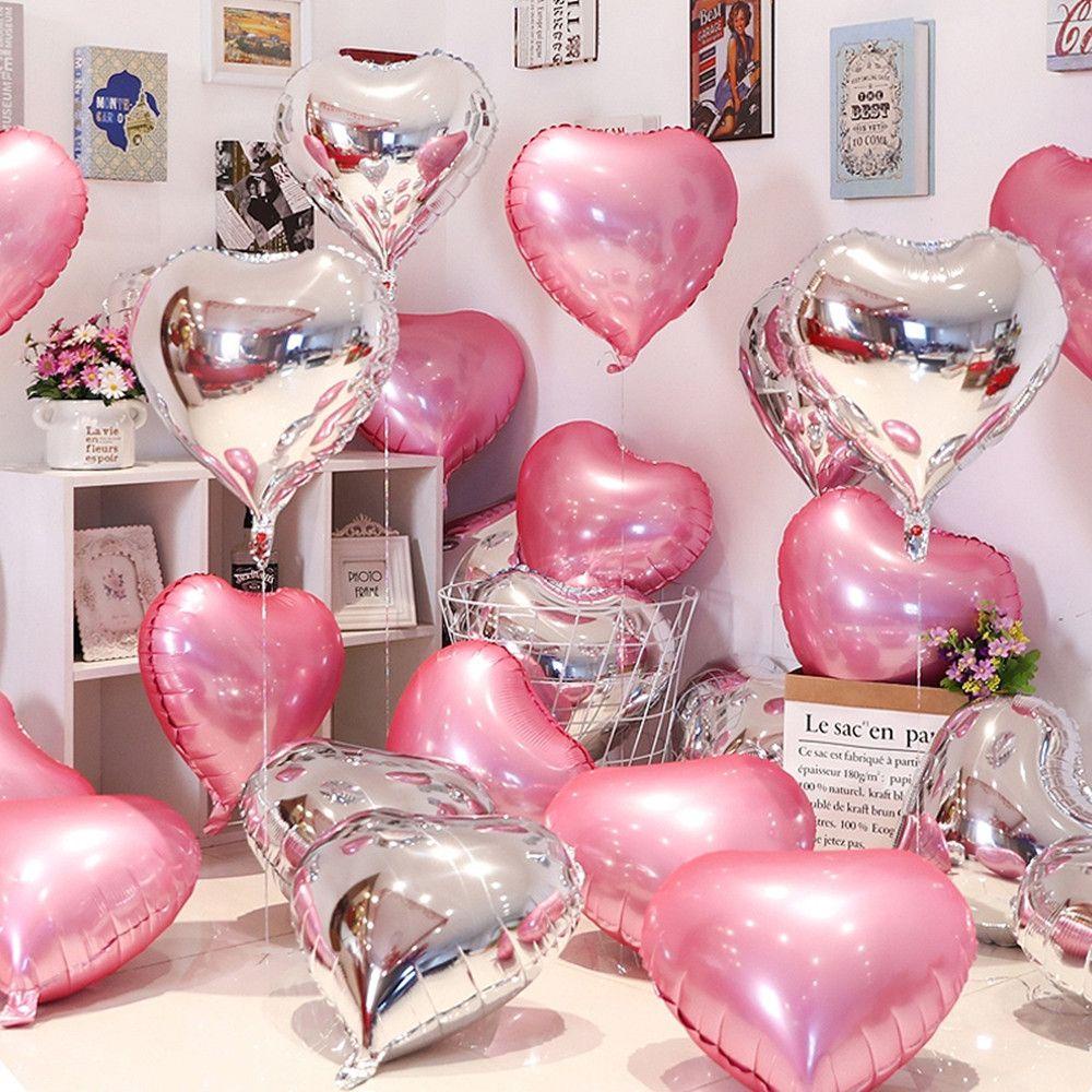 Set 1 / 10 Bong Bóng Nhôm Hình Trái Tim Kích Thước Lớn Cho Ngày Valentine / Sinh Nhật