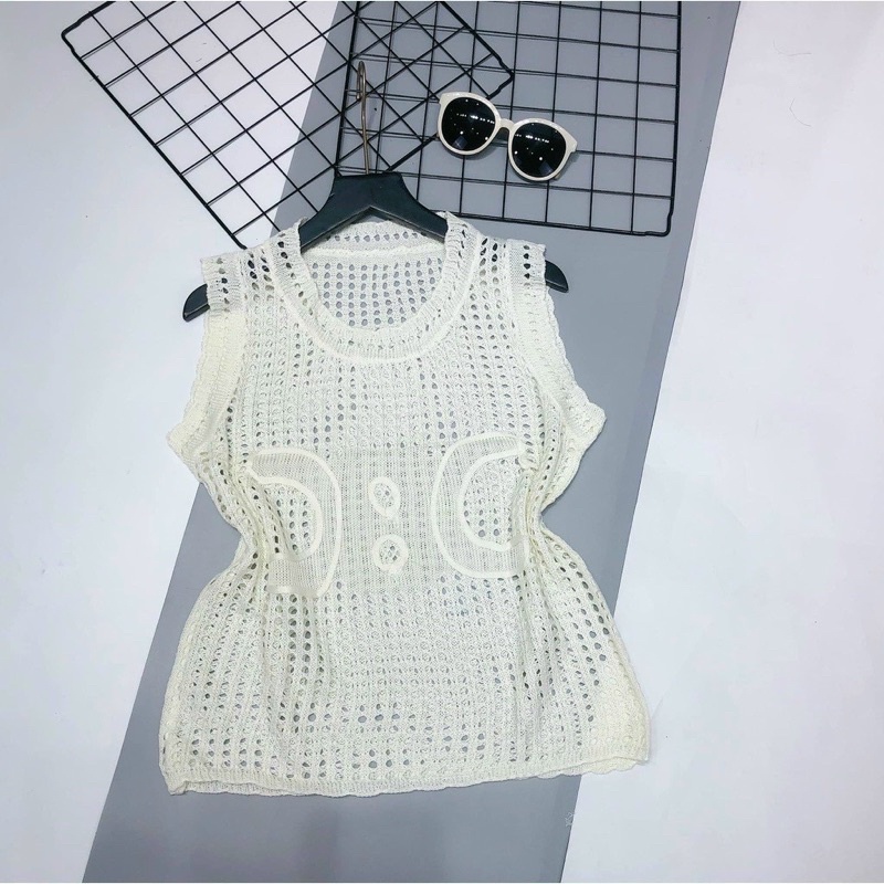 Áo len lỗ tanktop, lỗ to hoạ tiết chữ C ngược