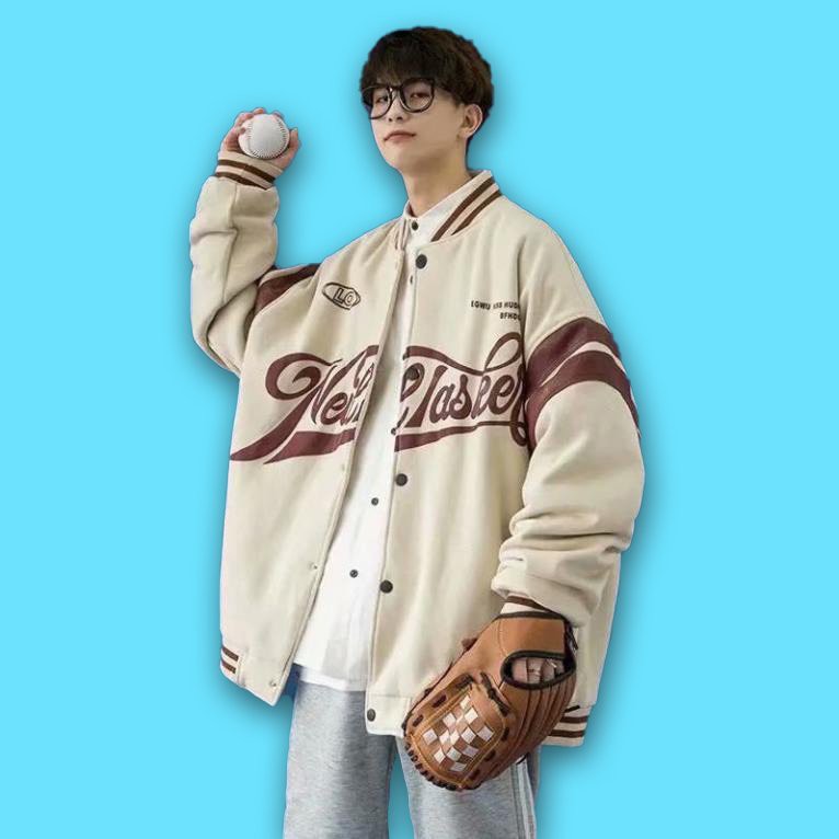 BOMBER,áo khoác Bóng Chày Nỉ 2 Màu Form Rộng Unisex