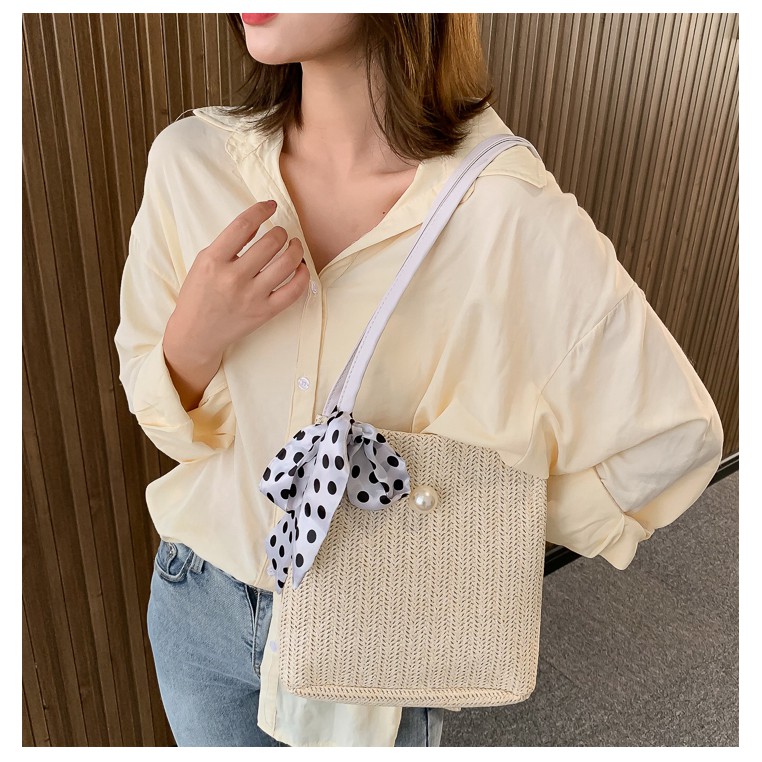 Túi Cói nữ đi biển Form vuông chấm bi ba màu siêu xinh Hàn quốc mới nhất 2021 T3B | BigBuy360 - bigbuy360.vn