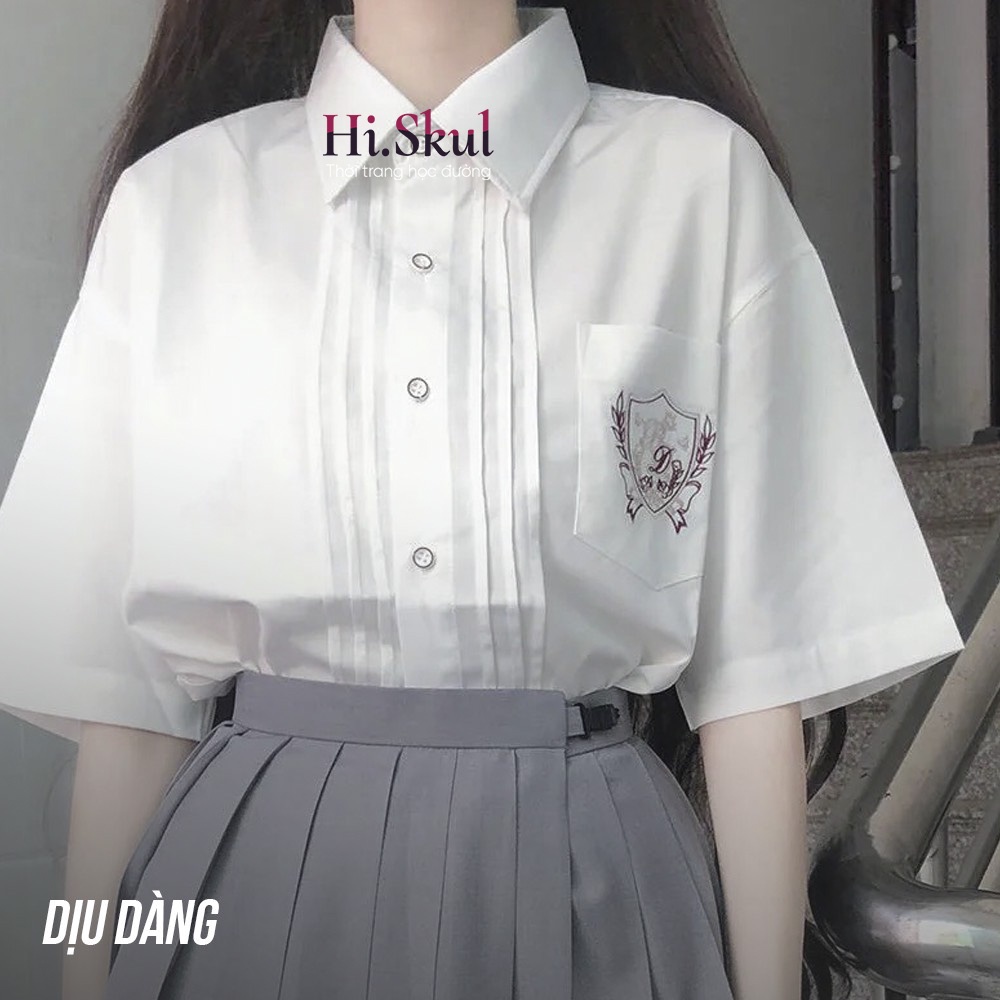 Áo sơ mi trắng cộc tay thêu biểu tượng dễ thương phong cách JK học sinh Nhật Bản đáng yêu A00028