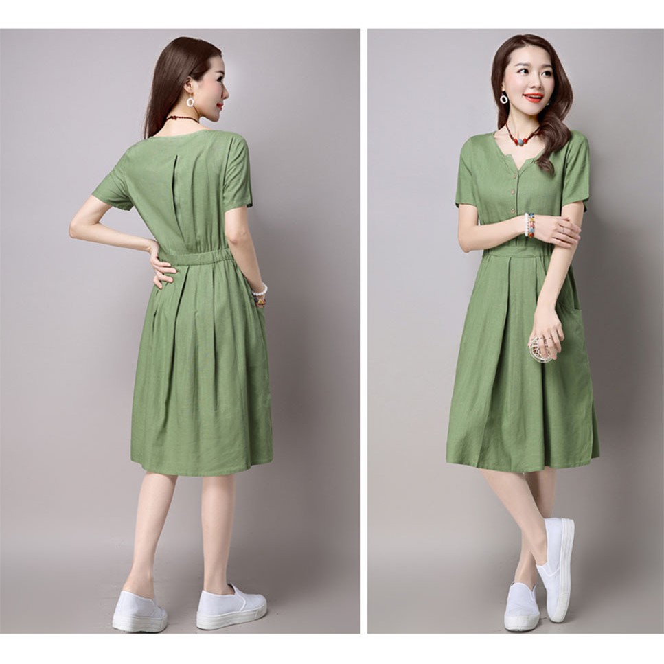 ĐẦM SUÔNG CHUN EO PHỐI TÚI CHÉO - DS116