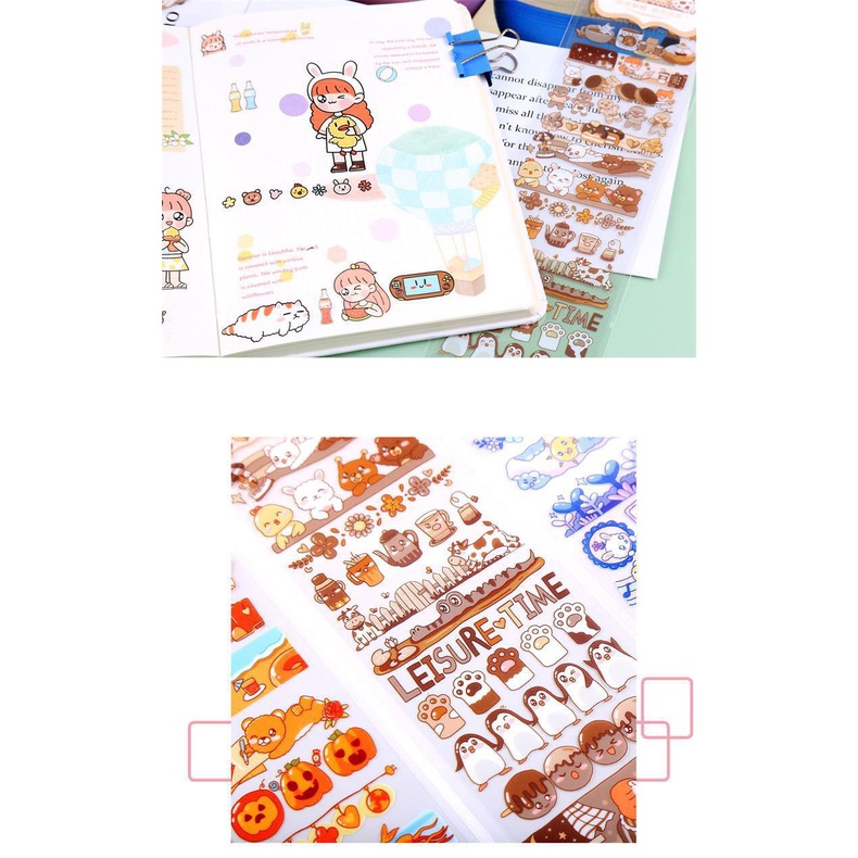 Miếng dán sticker EBI HANDMADE trong suốt in họa tiết DIY hoạt hình trang trí nhiều mẫu cực dễ thương - ES85