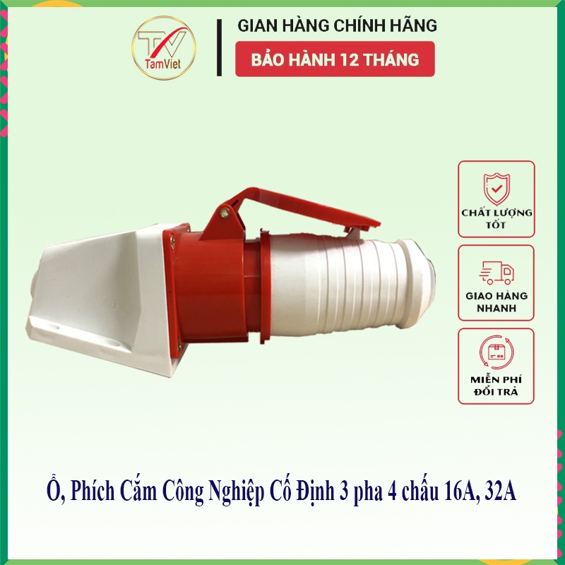 Ổ Phích cắm công nghiệp cố định Tâm Việt, ổ cắm 3 pha 4 chấu điện áp 380V
