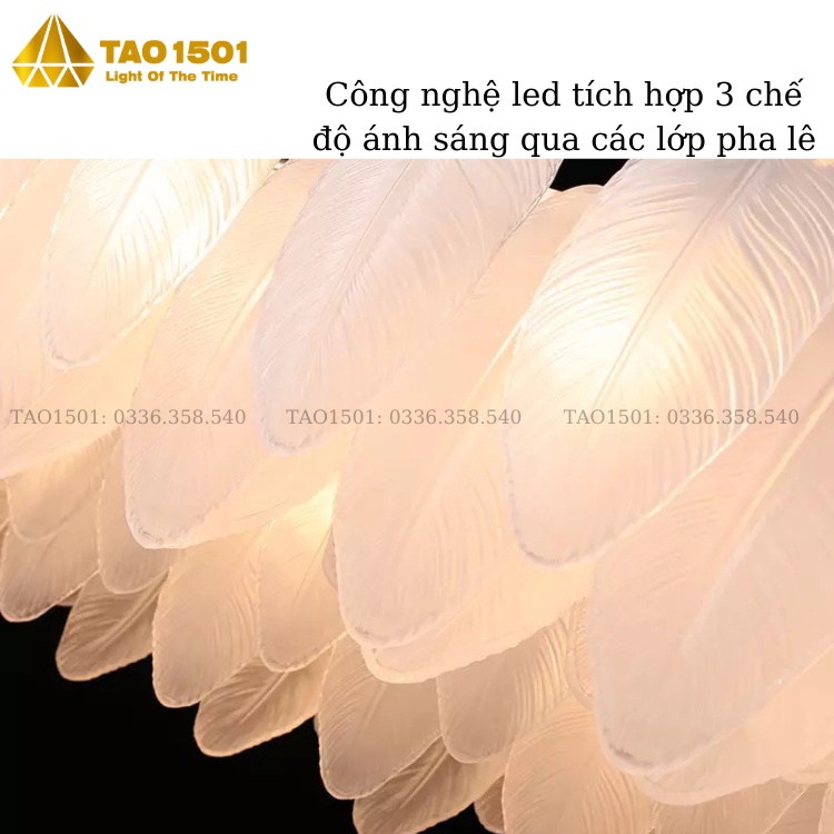 Đèn Chùm Pha Lê Thả Phòng Khách, Thả Bàn Ăn - Thiết kế lông ngỗng tinh xảo (Tích hợp led đổi 3 màu ánh sáng)