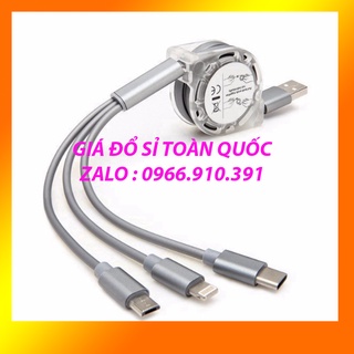 Dây sạc rút 3 đầu lightning, type c và micro usb tiện lợi
