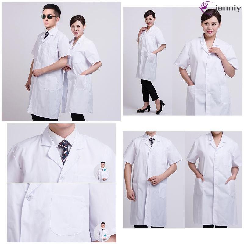 [JNY] Summer Unisex White Lab Coat Short Sleeve Pockets Uniform Work Wear Doctor Nurse Clothing