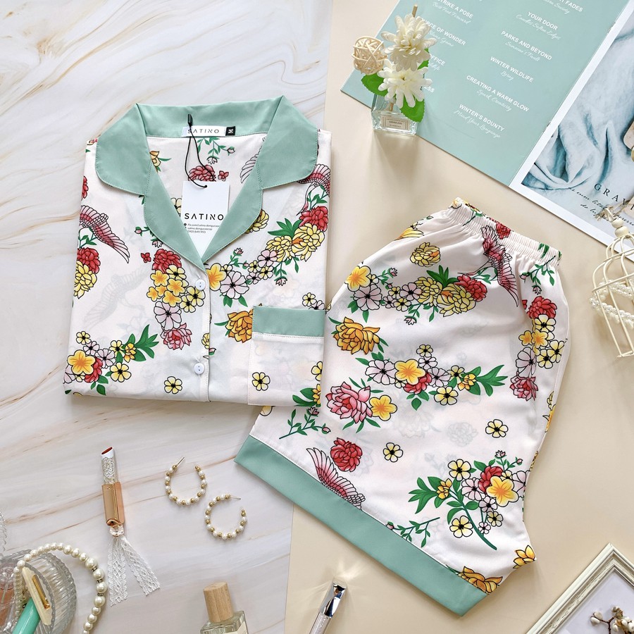 Pijama TNQN Trắng Hạc - Phối Xanh Mint