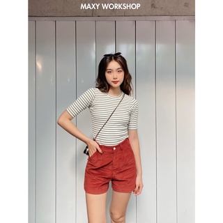 Áo thun tay lỡ ôm dáng Knitted Basic Tee Green Stripped Maxy Workshop