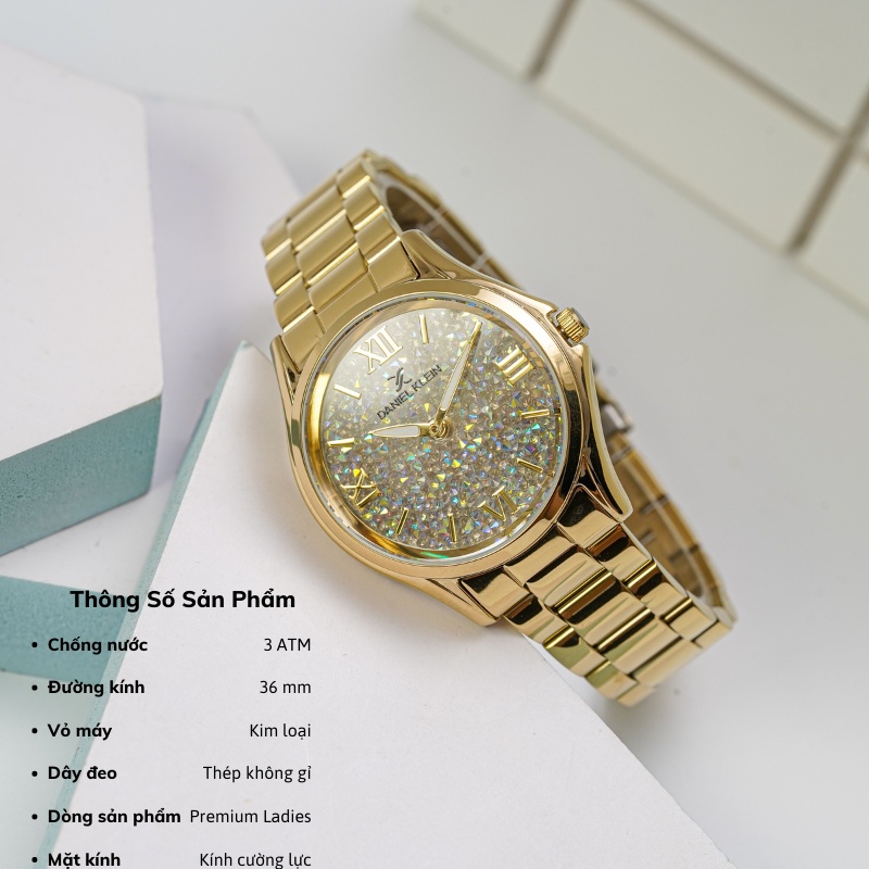 Đồng hồ nữ Daniel Klein Watch DK.1.12528 mặt nhỏ đính đá, kính cứng chống xước, chống nước, dây thép đeo tay cao cấp