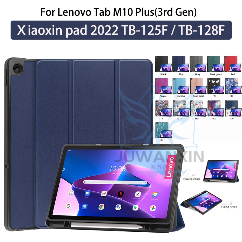 Dành cho Lenovo Tab M10 Plus (Thế hệ thứ 3) Xiaoxin pad 2022 TB-125F TB-128F Ba lần caster Ốp điện thoại TPU Có khe cắm bút có chức năng đánh thức tự động Vỏ máy tính bảng doanh nghiệp thông minh 10.6 inch