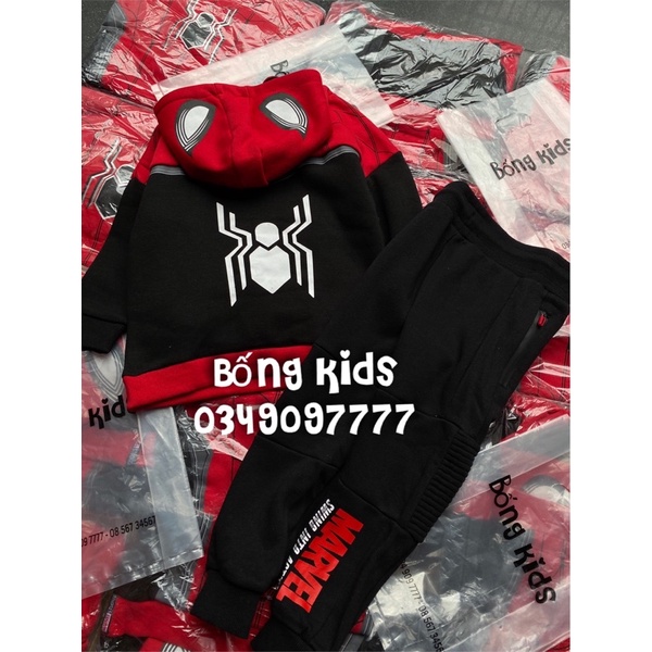 Bộ Nỉ Hoodie Bé Trai Siêu Nhân Nhện PR(bán lẻ áo lẻ quần)