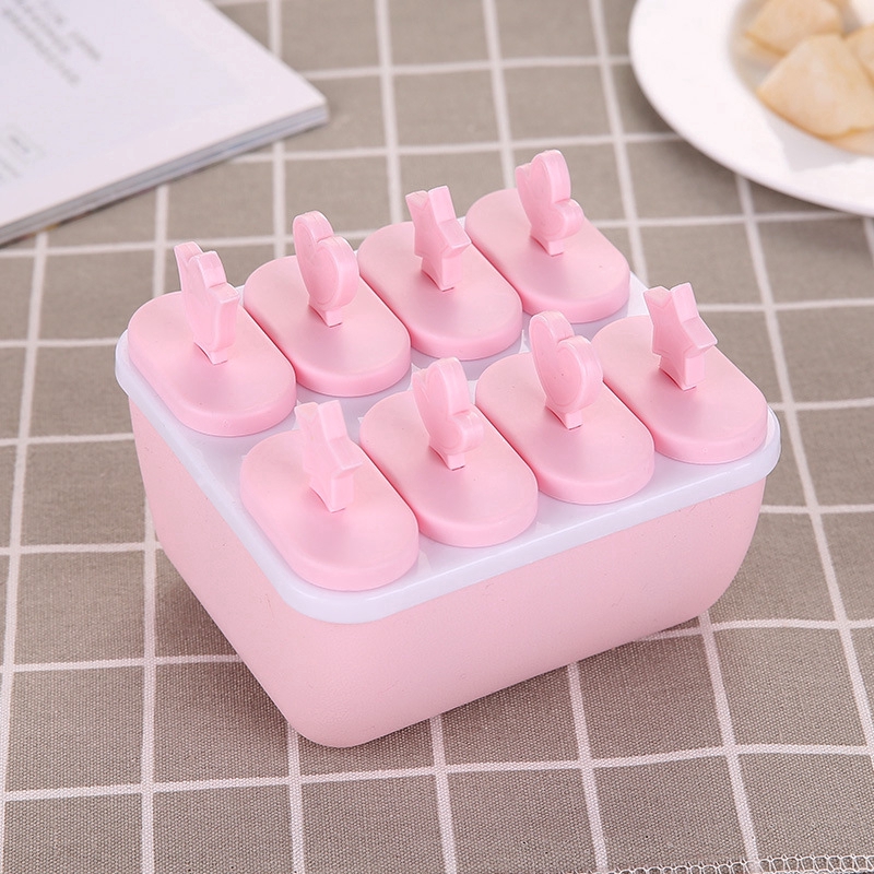 Creative DIY Homemade Home Food Safe Silicone Ice Cream Mold/ Reusable 8 Cell Ice Cream Mold with Stick Ans Lid