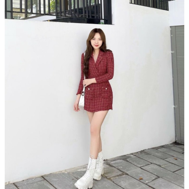 ⚡Bán Sỉ ⚡Đầm Váy dạ Tweed cổ vest nữ tính thời trang trẻ trung kiểu dáng hàn quốc